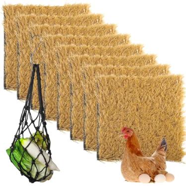 Imagem de 8 almofadas de nidificação de grama artificial para galinheiros, tapetes de grama laváveis com bolsa de alimentação, 30 x 30 cm, tapetes verdes para uso interno e externo