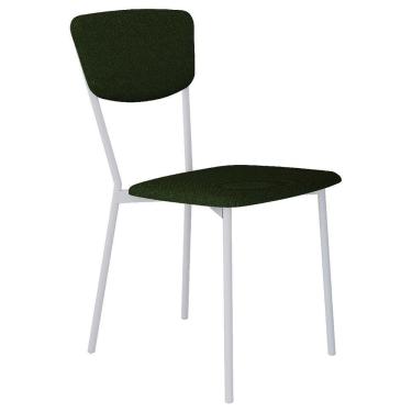Imagem de Cadeira Estofada Para Sala De Jantar Village Branco C01 Linho Verde Musgo - Lyam Decor