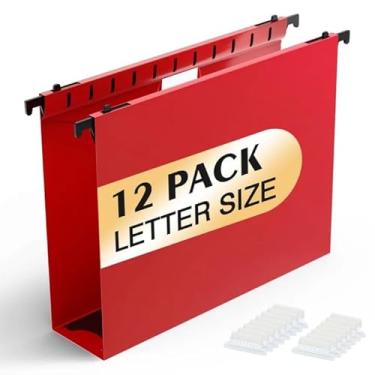 Imagem de Shutex Pastas de arquivo de plástico com capacidade extra, pacote com 12 pastas suspensas reforçadas, expansão de 5 cm, pastas de armário de arquivamento de plástico, tamanho carta, para arquivos em