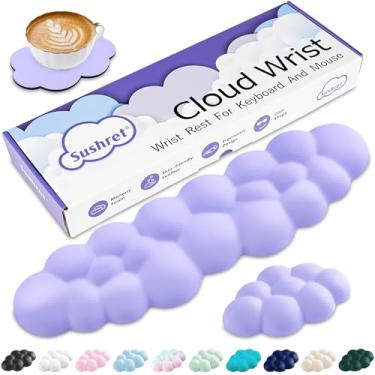 Imagem de Sushret Descanso de Pulso em Nuvem para Teclado - Almofada de Espuma de Memória e Couro PU, Apoio de Braço Fofo, Acessório para Mesa de PC/Gaming/Escritório, Almofada para Mão de Computador