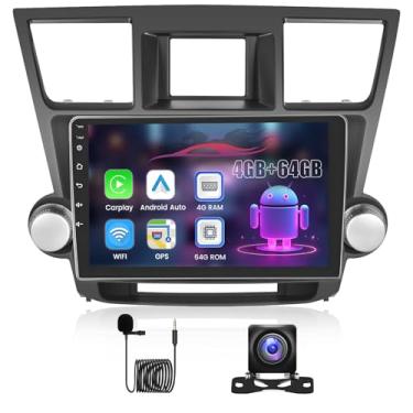 Imagem de Rádio automotivo Android de 8 núcleos 4G + 64G para Toyota Highlander 2009-2014 10'' 1280P IPS tela sensível ao toque estéreo para carro com carplay sem fio, Android Auto, GPS/5G WiFi/DSP/Bluetooth
