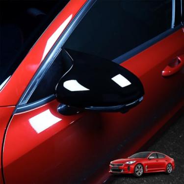 Imagem de Capas de espelho externo de chifre de vaca Capas de espelho retrovisor lateral compatíveis com acessórios Kia Stinger 2018-2023 (preto brilhante)