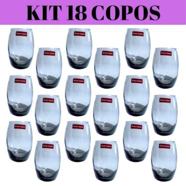 Imagem de Copo Vidro 450ml (Suco, água) BELLAGIO kit com 18 Cinza