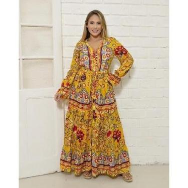 Imagem de VESTIDO LONGO SEDA MANGA LONGA COM BOTÕES L10-Feminino