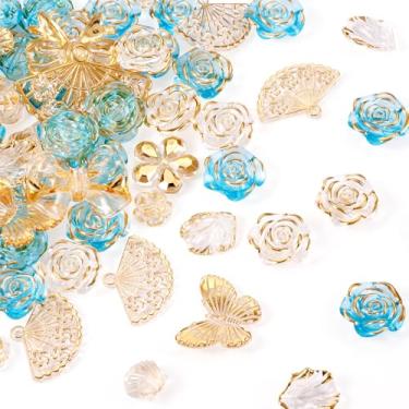 Imagem de Beadthoven Conjunto de contas de acrílico transparente de 100 g com laço de flor de rosa, borboleta, cauda de sereia, contas pastel, azul, dourada, estética, contas de plástico, contas de plástico a