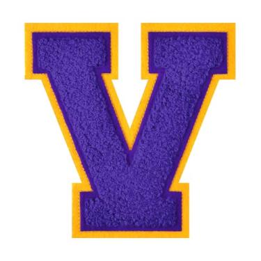 Imagem de 1 Patch de letra de chenille roxo de 11,4 cm – Adesivos do alfabeto para roupas, jaquetas, mochilas, chapéus para decoração personalizada, nome personalizado e artesanato. (V)