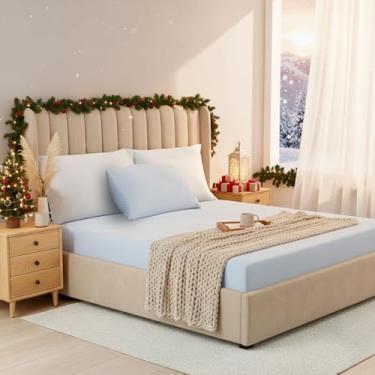 Imagem de Regency Heights Jogo de lençol solteiro de 2 peças, lençol de elastano refrescante, lençol com elástico resistente ao desbotamento e fronhas, todo elástico cabe em colchões de até 38 cm, respirável e