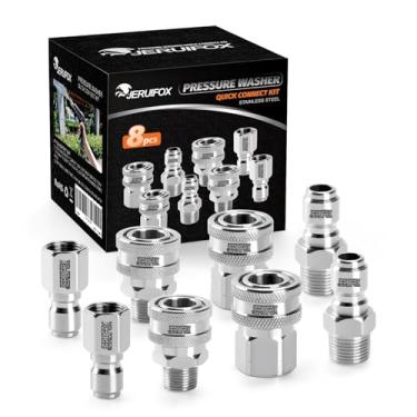 Imagem de Kit de conexão rápida para lavadora de pressão, conjunto de adaptadores de mangueira de lavadora de pressão de aço inoxidável, rosca fêmea e macho de 9,5 cm, acessórios de lavadora de pressão de