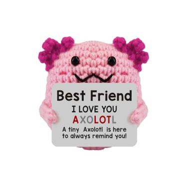 Imagem de Adorável Axolote Crocheted à Mão – Acompanhante de Suporte Emocional Positivo de 7 cm com Cartão Motivacional, Decoração de Mesa Divertida para Escritório/Casa, Presente para Amigos/Colegas