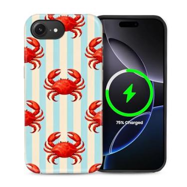 Imagem de ZHEGAILIAN Capa 2 em 1 para iPhone 16e de 6,1 polegadas, compatível com MagSafe à prova de choque antiderrapante com capa de proteção total, estampa fosca texturizada moderna para meninas caranguejo