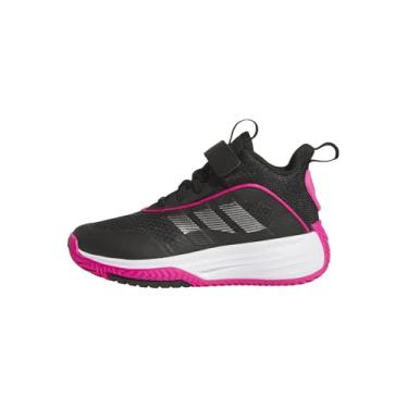 Imagem de adidas Tênis de basquete unissex Child Own The Game 3.0 cano médio elástico de renda e alça, Preto/ferro metálico/rosa choque, 12 Little Kid