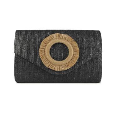 Imagem de OOAAVVJL Bolsa clutch de palha para mulheres, bolsa de praia de tecido de verão, bolsas de noite envelope para festa de viagem de férias de casamento 2025, Preto, 9.1” * 5.9” * 2” inches/23*15*5cm