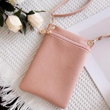 Imagem de Pequena bolsa transversal para celular feminina de couro PU mini bolsas de telefone com alça transversal e bolsa de braço tipo carteira