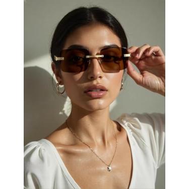 Imagem de Óculos de sol masculinos clássicos com armação estreita para dirigir golfe sem moldura, Dourado/marrom