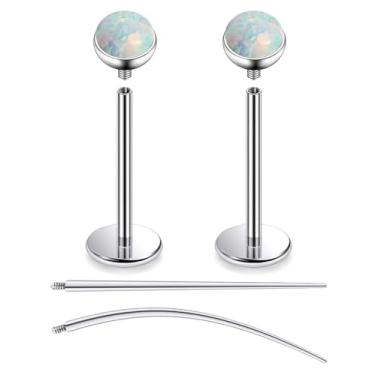 Imagem de Oicctyzio Brincos de titânio F136 20 g 3 mm opala roscada internamente piercing de nariz para mulheres homens com costas planas calibre 20 calibre 10 mm Medusa Labret Tragus cartilagem hélice concha