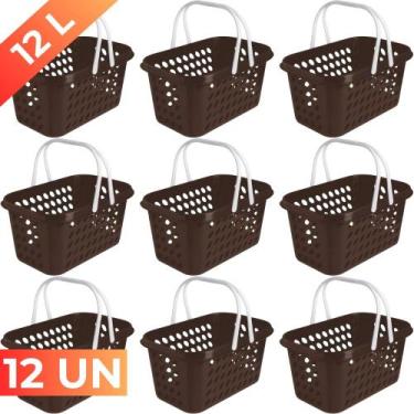 Imagem de Kit 9 Cesta Cestinha Plástica Supermercado Compras 3L c/ Alça Resisten