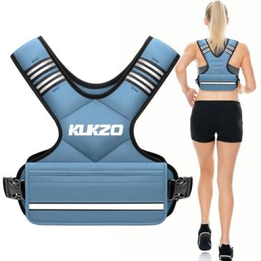 Imagem de KUKZO Colete feminino com peso ajustável masculino, colete de peso de 9 a 14,5 kg com 6 pesos de ferro e para treinamento de força, corrida, caminhada, ginástica, azul