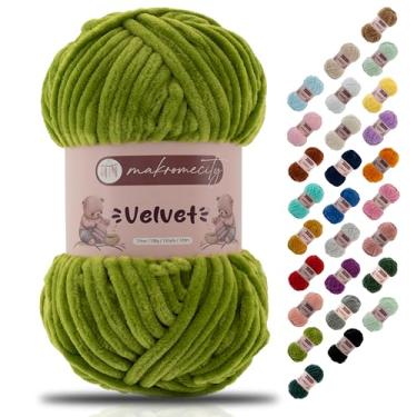 Imagem de Makromecity Fio de veludo 100 g (3,5 oz) / 120 m (132 jardas) fio de chenille premium 100% poliéster, ultra macio, antibolinhas, lavável na máquina, 30 cores para tricô e crochê (grama, 1 novelo)