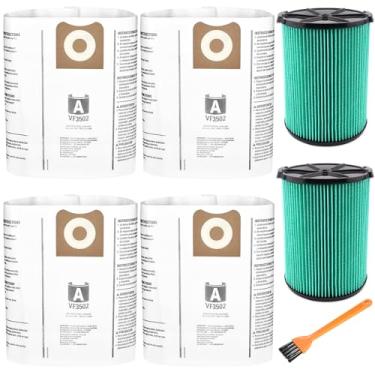 Imagem de HIFROM Filtro VF6000, filtro de substituição VF6000 compatível com aspiradores molhados/secos Ridgid Shop Vac 5-20 galões, sacos de vácuo VF3502 compatíveis com aspirador de pó molhado/seco Ridgid 12