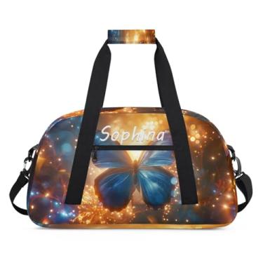 Imagem de Bolsa esportiva personalizada, animal, lobo, galáxia, universo com nome, bolsa de dormir personalizada, bolsa de fim de semana, bolsa de treino para dança, balé, academia, ginástica, mala, viagem