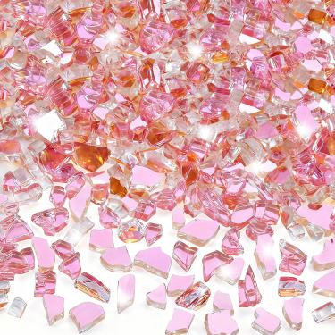 Imagem de GasSaf Vidro de fogo de 1/10.2 cm Vidro de fogo refletivo temperado corte de fibra de vidro triturado para fogueira, lareira, substitui troncos de gás existentes e rochas vulcânicas (9 kg) (ouro rosa)