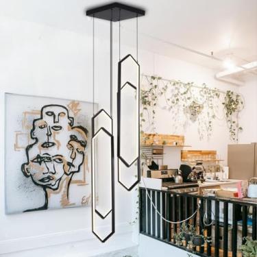 Imagem de Lustre LED moderno dourado, luminária pendente grande de alumínio para tetos altos, com controle remoto, 6 lâmpadas, ideal para escadas, hall de entrada, sala de estar e hall de entrada de c