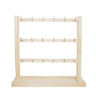 Imagem de Golden Strawberry 3 camadas de expositor de madeira com ganchos para colares. Anéis, brincos, pulseiras e outros expositores de armazenamento de joias