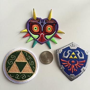 Imagem de Triple Legend of Zelda Zelda Embroidered Patch Pack - Complete Triforce, Majora's Mask, Master Hylian Shield