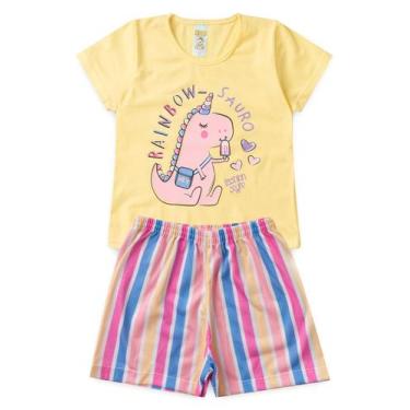 Imagem de Pijama Infantil Feminino Verão Rainbow-Sauro - Hey Kids - Amarelo - He