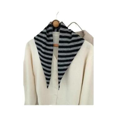 Imagem de Cachecol De Lã Triangular Listrado Quente E Macio Para O Inverno Femin