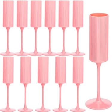 Imagem de Pacote com 12 taças de champanhe, taças de vinho de plástico de 170 g - reutilizáveis, elegantes para recepção de casamento, aniversário, brindes, festas - Taças de Mimosa vintage com haste longa