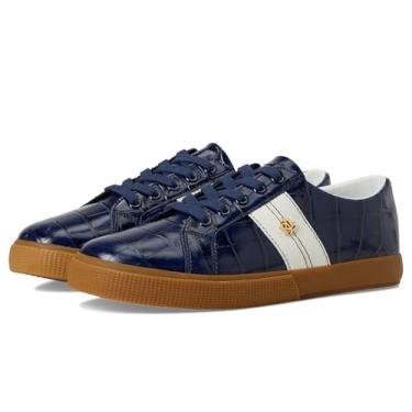 Imagem de Lauren Ralph Lauren Tênis feminino Janson II Croc-Embossed Leather, Azul marinho refinado/branco de neve, 35