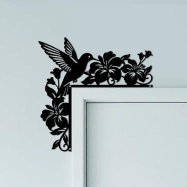Imagem de CUTHOLLOW Beija-flor e enfeite de porta de flor, decoração de arte de parede, 25 cm x 25 cm de metal exclusivo pendurado acima da moldura da porta acento de canto para casa sala de estar porta da