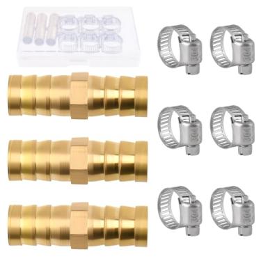 Imagem de 3 peças redutores de farpa de mangueira de latão 12 mm 12 mm adaptador de mangueira de latão redutor de emenda adaptador de união com 6 peças de braçadeiras de tubo de aço inoxidável para combustível