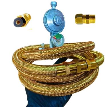 Imagem de kit Regulador Visor Rosca 1/2 mangueira p/alta temperatura original fogão cooktop forno embutir 1,2 metros