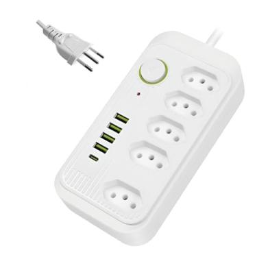 Imagem de Filtro de Linha Premium, 5 Tomadas Tripolares com 5 Portas USB e 1 Tipo-C, Bivolt 2500W, Proteção Contra Sobrecarga, Cabo 2m, Branco, 17,5x9x3,5cm