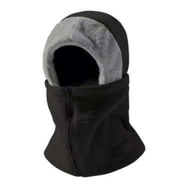 Imagem de simhoa Balaclava térmica para esqui, com zíper e alças ajustáveis, proteção para o pescoço e rosto, ideal para pesca esqui, Preto