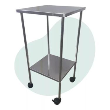 Imagem de Carrinho Mesa Auxiliar Inox Rodizio 40x40x80 2 Prateleira Estética Organização Clínica Barbearia