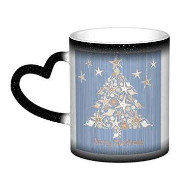 Imagem de Copo de café divertido de Natal Seashell, copo de cerâmica com mudança de cor sensível ao calor 12 Oz, para café/chá/leite/cacau, para adolescente/aniversário/festival/presentes