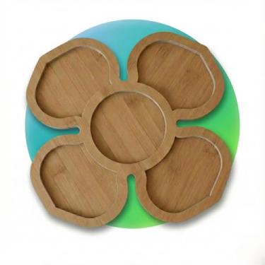 Imagem de Petisqueira de Madeira MDF com 5 Divisórias – Bandeja para Petiscos, Queijos, Frios e Castanhas – Mesa Posta, Churrasco e Happy Hour – Formato Flor 30cm