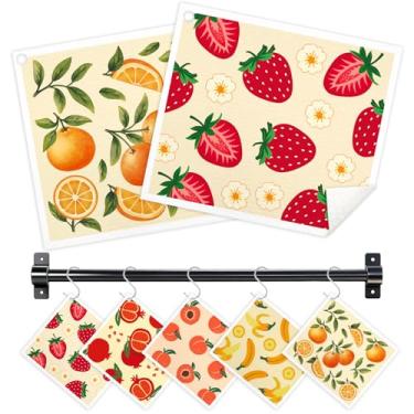 Imagem de Nyixblyre Panos de prato suecos para cozinha, pacote com 5 toalhas de papel reutilizáveis de frutas com 3 ganchos, conjunto de panos de prato laváveis, panos de limpeza absorventes para lavar louças