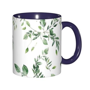 Imagem de Zeraoke Canecas de café criativas com estampa de folhas de eucalipto, personalizadas, presente para família, tamanho de 325 ml, unissex