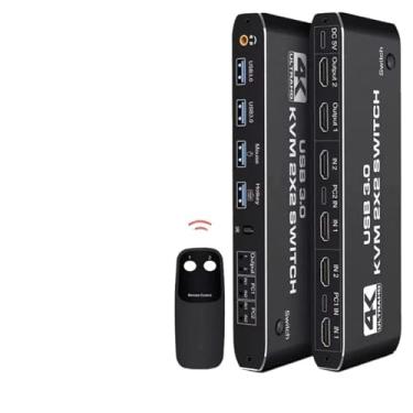Imagem de Matriz de comutação KVM 2 em 2 saídas 4K 60Hz compatível com HDMI 2.0 USB 3.0 Hub Dock Dock PC Share Keyboard Printer Mouse (matriz 2x2 KVM)