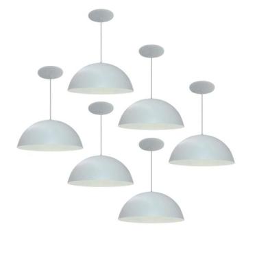 Imagem de Kit 6 Luminária Pendente Meia Lua 34cm Com Interior Branco Brilho Com 