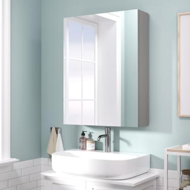 Imagem de Réflexon Armário de parede de banheiro de 66 x 50 cm, armário de armazenamento econômico, armário de remédios com 1 porta e prateleiras ajustáveis, cinza (montagem necessária)