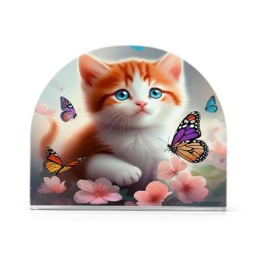 Imagem de xigua Porta-guardanapos de acrílico para gatos e borboletas fofos, porta-guardanapos para mesas cozinha restaurante decoração de casa, suporte decorativo moderno para guardanapos de coquetel de papel