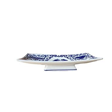 Imagem de YYBOES Cesta de frutas e vegetais porcelana azul e branca prato de cerâmica de pé alto prato de sobremesa lanche prato de nozes prato de bolo prato criativo utensílios de mesa casa suporte de frutas