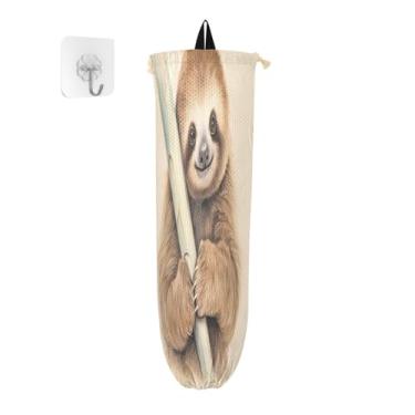 Imagem de Wassud Bicho-preguiça no ramo (2) 1 pacote de suporte de saco de plástico, suporte de parede para sacola de mercearia armazenamento de cozinha para decoração de despensa de cozinha em casa