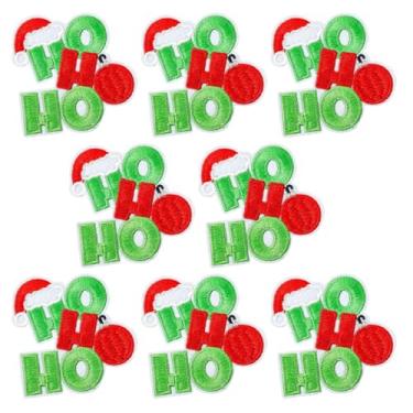 Imagem de 8 peças de adesivos de Natal com apliques bordados Ho 7,5 cm chapéu de Papai Noel, ornamento, letras para roupas, suéteres, jaquetas, bolsas, artesanato, decorações de Natal