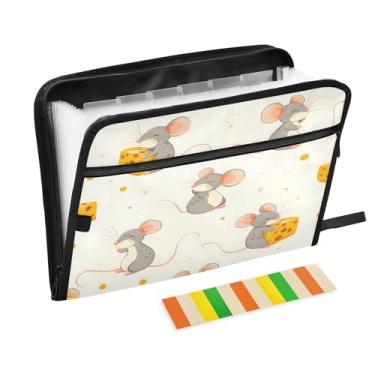 Imagem de CEBUGI Pasta expansível de 13 bolsos, impermeável, sanfonada, organizador de arquivos com etiquetas tamanho A4, organizador de documentos de papel para escola, material de escritório, mouse fofo